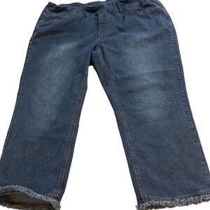 Unisex Medium Wash Straight Leg Jeans Frayed Hem Zip Closure Blue Size M​​​